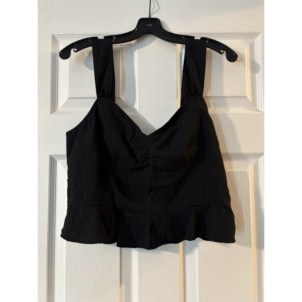 AE Black Large Strappy Crop Top Smock Back Sweetheart American Eagle Peplum
